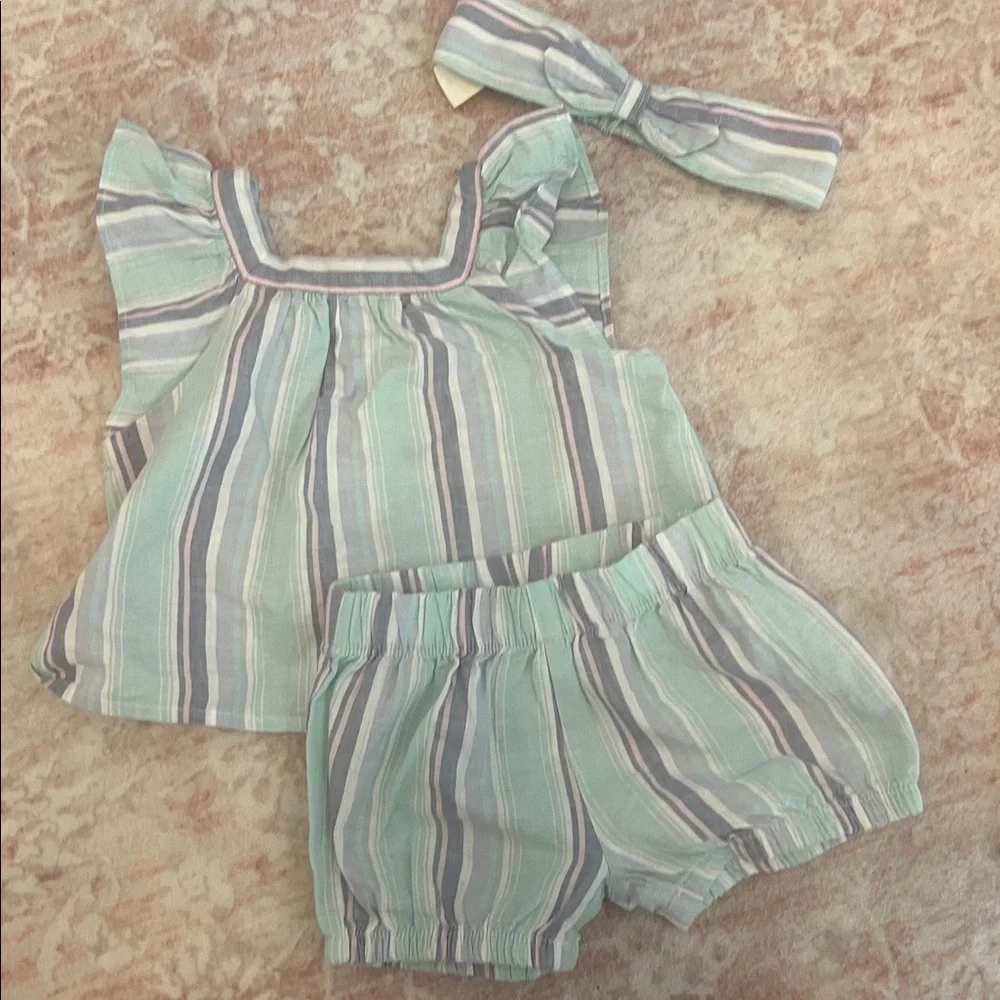 Summer Bundle- cotton jumpsuit & Linen blue/ green short & tank set + headbands